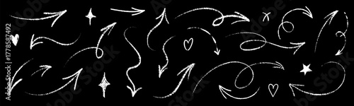 Crayon arrow doodles, hand drawn in fun scrapbook style. Textured brush strokes and chalk details create a creative scrapbook vibe.