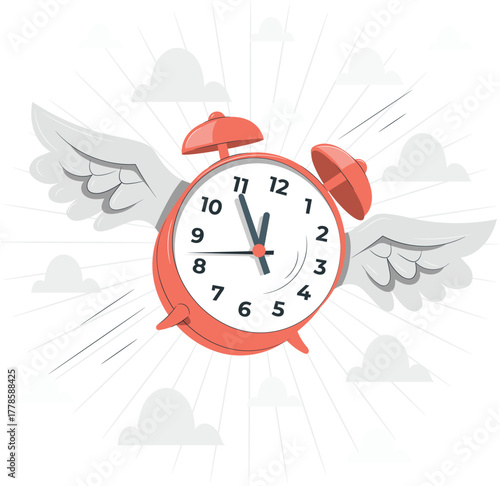 Flying Alarm Clock with Wings and Clouds time
