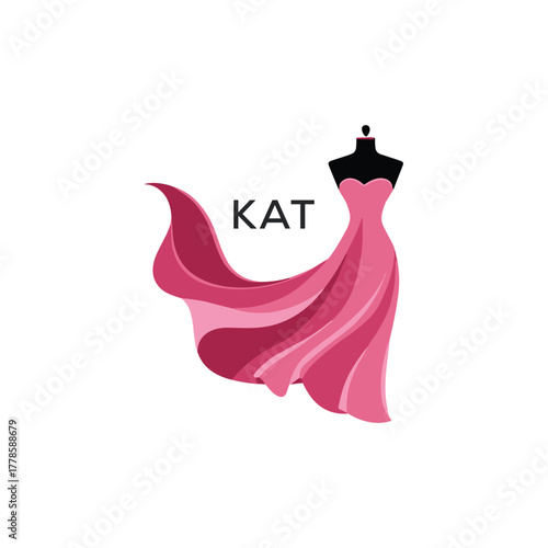 KAT Elegant Pink Fashion Dress Logo. KAT Mannequin Boutique & Bridal Shop Branding Luxury Fashion. KAT Logo Design.
