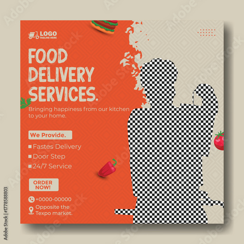 Food delivery service social media post design template for advertisement