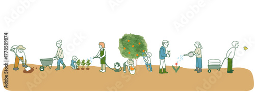 緑を育てる人々　ベクターイラスト