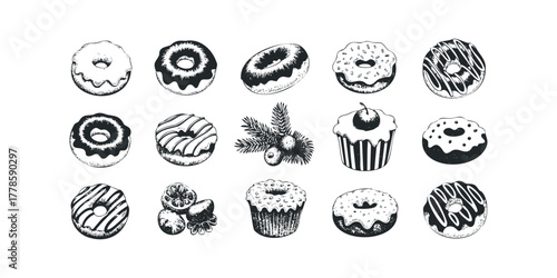 Collection of Hand Drawn Desserts and Berries