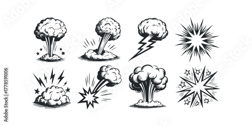 Explosion and burst graphic elements in comic book style