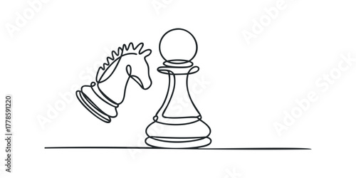 Chess pawn and knight one line drawing