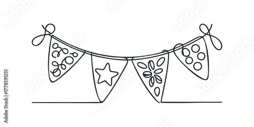 Festive bunting flags with simple geometric and floral designs