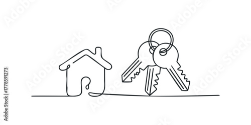 Simple Line Art House and Keys