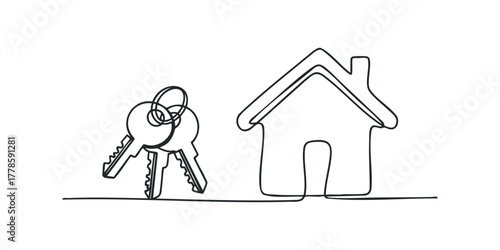 Line art of house symbol with keys