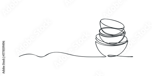 Stack of bowls continuous line drawing