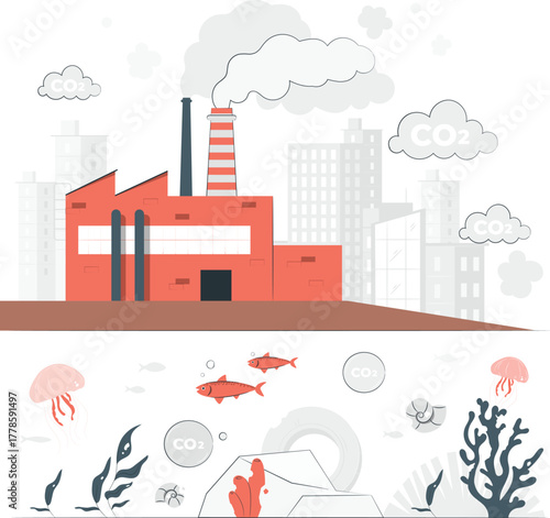 Industrial Factory Pollution Affecting Underwater Life industry smoke