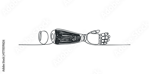 Abstract single line drawing of a robotic arm with a hand
