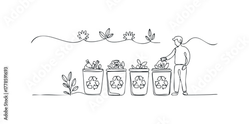 Person sorting waste in recycling bins