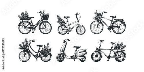 Collection of Vintage Bicycles and Scooter with Floral Arrangements