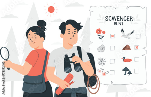 Kids Enjoying Scavenger Hunt in Nature with Binoculars children outdoors