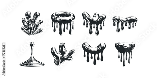 Abstract liquid forms dripping and pooling