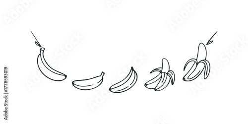 Peeled and unpeeled bananas in sequential steps