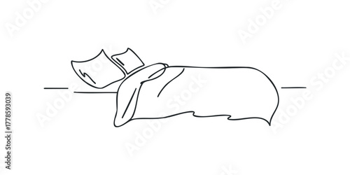 Simple Line Drawing of Unmade Bed with Pillows