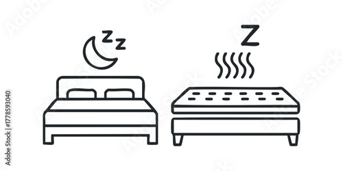 Bed and mattress icons with sleep and comfort symbols
