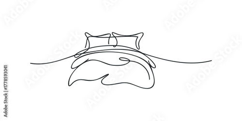Minimalist line drawing of a double bed with pillows