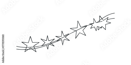 Single line drawing of connected stars on white