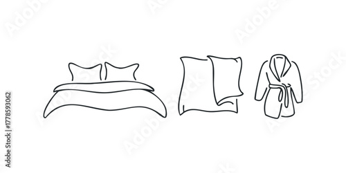 Bed, Blanket, and Bathrobe Line Art Icons