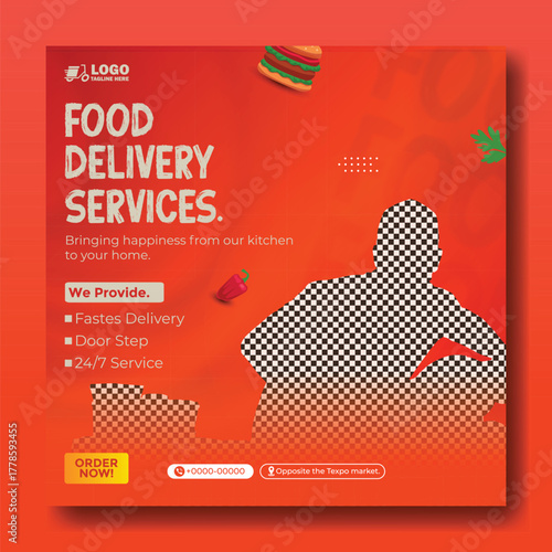 Food delivery services with man on scooter wearing mask for safety