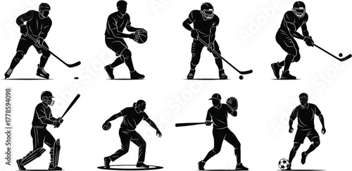 Sports Silhouette, Dynamic silhouettes of various athletes engaged in their respective sports, capturing the essence of action, strength, and competition.