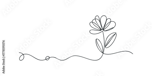 Continuous Line Drawing of a Single Flower and Stem