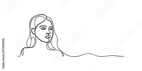 Continuous line drawing of a thoughtful woman's face