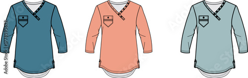 Set of Women's Tunic Shirt Illustrations with Pocket Details