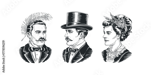 Vintage Portraits of Men and Woman in Formal Attire