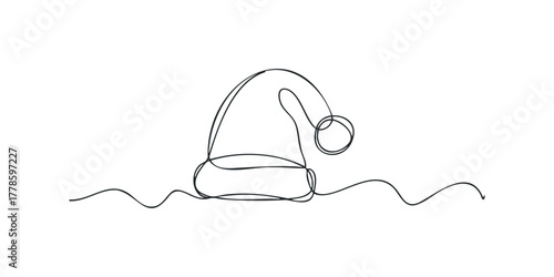 Continuous line drawing of a Santa hat on wavy surface