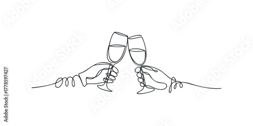 Two hands clinking champagne glasses celebration toast
