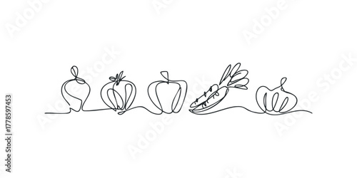 Line art vegetables in a row
