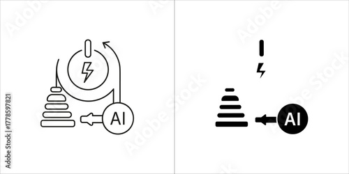 Ai tower power, vector outline illustration