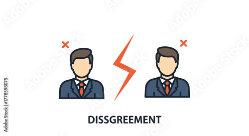 Business Disagreement Concept Icon Two Men Facing Off with Red Cross Marks Symbolizing Conflict and Opposition in Corporate Negotiation and Dispute Resolution