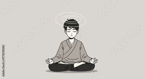 Serene Boy Meditating in Lotus Position Inner Peace and Mindfulness Illustration