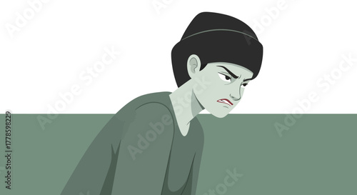 Angry Young Man in Beanie Hat Expressing Frustration and Disappointment Illustration