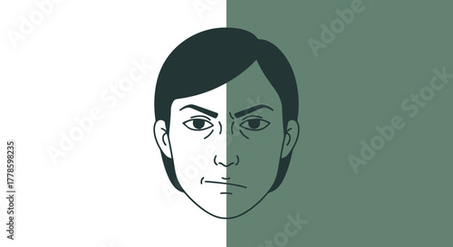 Split Personality Man Face Illustration Duality Concept Mood Swing Identity Crisis Inner Conflict Moods Emotions Mental Health Psychological State