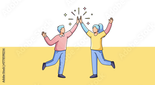 Two Friends Celebrating Success With High Five Illustrated Style