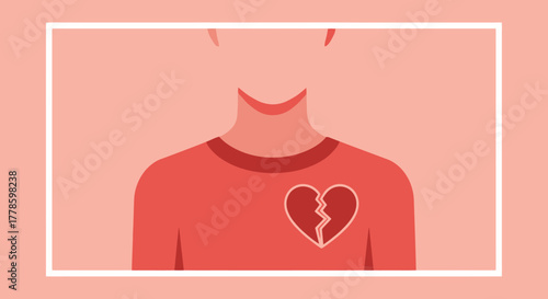 Broken Heart Symbol on Chest Illustration Sadness Loneliness Emotional Pain Concept