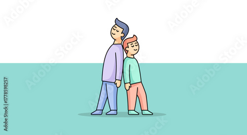 Two Boys Back to Back Standing Together on Teal Background Friendship and Childhood Fun Concept