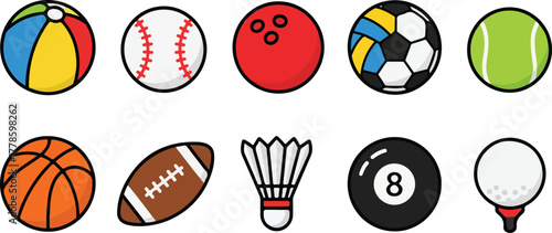 Sports balls flat icon set. Vector illustration.
