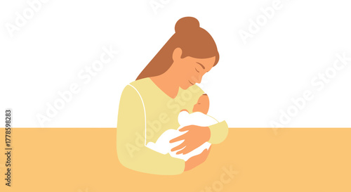 Loving Mother Cradles Newborn Baby in Gentle Embrace Celebrating Cherished Family Moments and Maternal Care