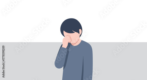 Sad Person Rubbing Eyes Illustration of Disappointment Sadness Stress or Fatigue