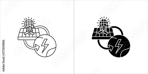 Renewable energy source icon, solar panel and wind