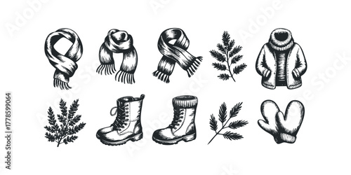 Winter Clothing and Botanical Elements Collection