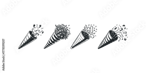 Confetti poppers exploding with paper streamers and floral arrangement