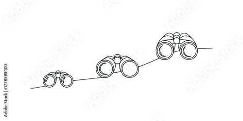 Three Outline Binoculars Varying in Size on a Line