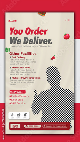 You order we deliver food delivery service promotion banner design