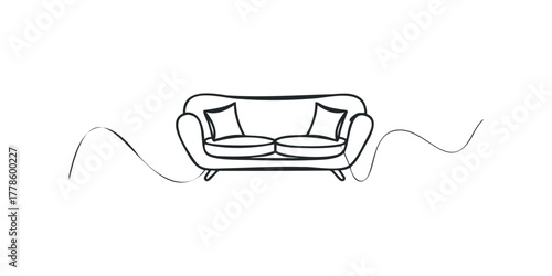 Line Drawing of a Sofa with Pillows